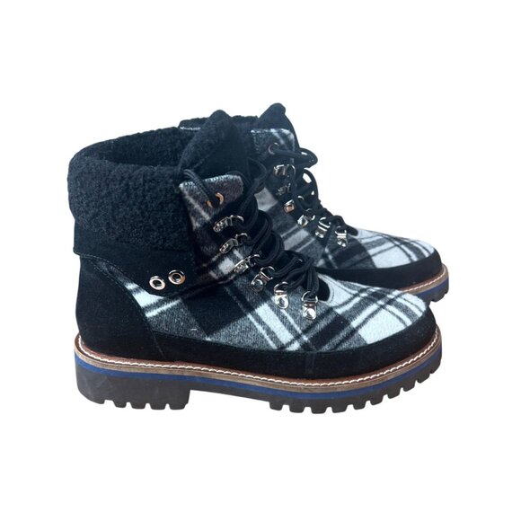 Talbots Jilly Hike Black & Ivory Plaid Lace-Up Ankle Boots Faux Size 7.5M - Picture 8 of 12